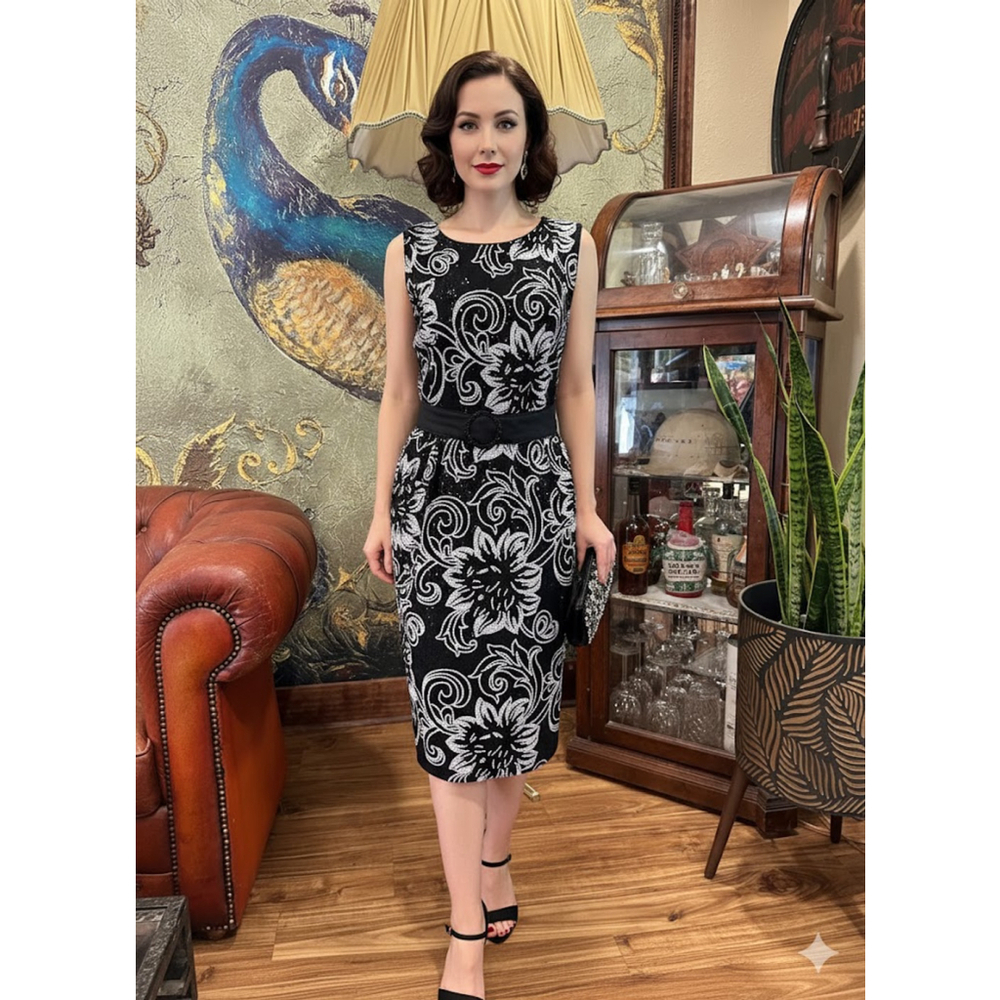 Alex Evenings Black Silver Sequin Floral Sheath Dress 14W